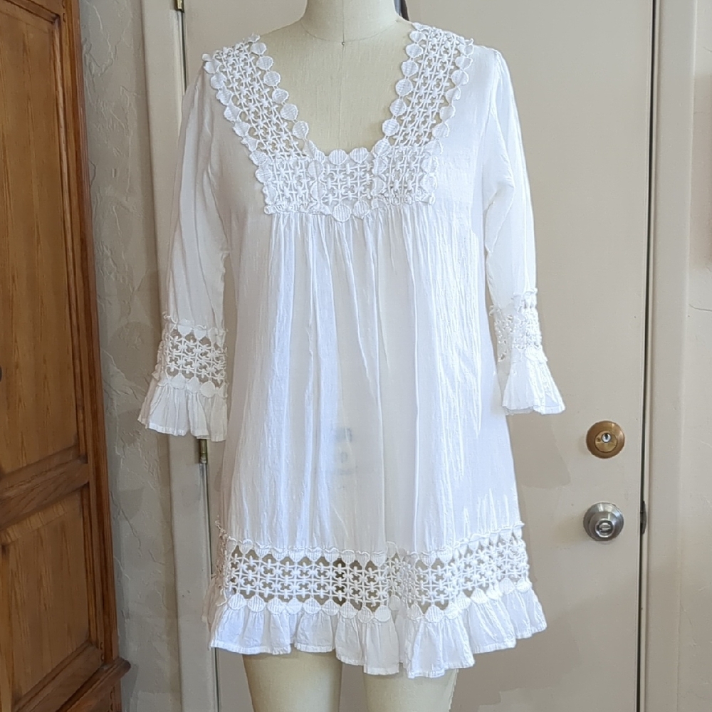 Lightweight 100% Cotton White Lace Trim Tunic Princess Top